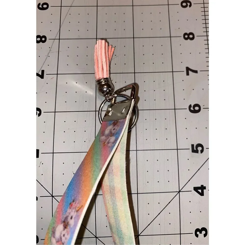 ☀️3/$9☀️ Glitter Unicorn Rainbow Keychain Wristlet with Tassel